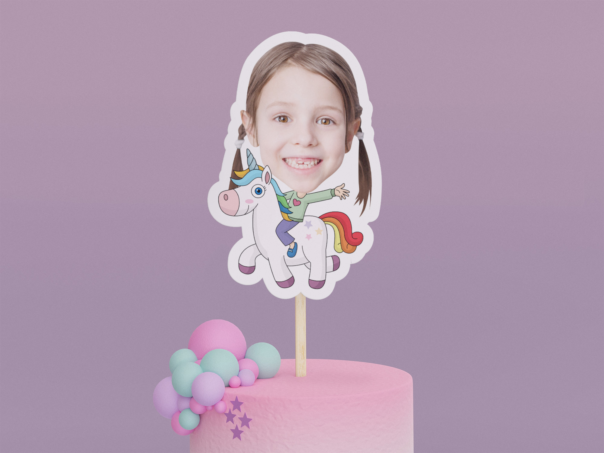 Cartoon Unicorn Cake Toppers - Custom Birthday Party Cake Toppers, Party Decoration